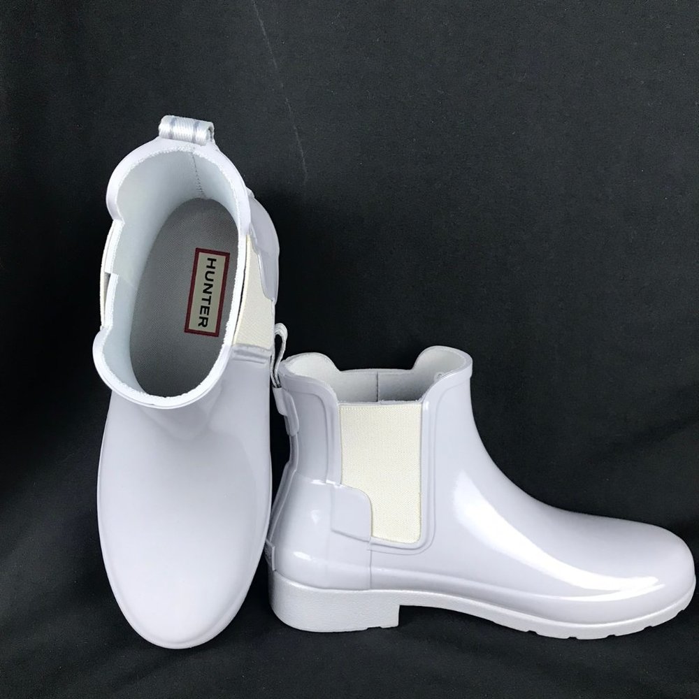 Hunter Boots White Glossy Chelsea Booties NEW Sz 6 - Picture 3 of 8